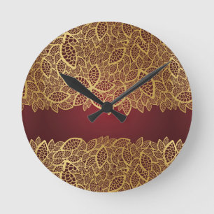 Horloge Ronde Dentelle d'or de feuille sur l'arrière - plan