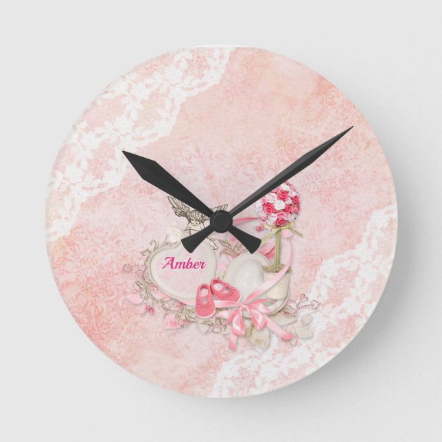 Horloge Ronde Dentelle rose (Recto)