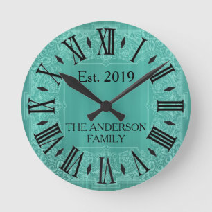 Horloge Ronde Dentelle victorienne bleu sarcelle personnalisée é