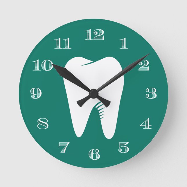 Horloge Ronde Dentist Office Dental Care White Tooth Teal Green (Recto)