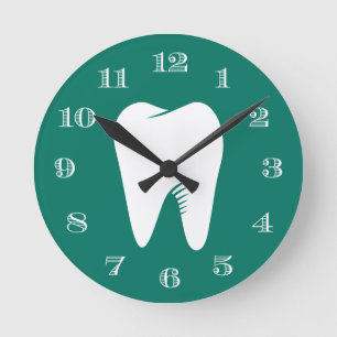 Horloge Ronde Dentiste Bureau Soins dentaires Blanc Dent Vert Tu