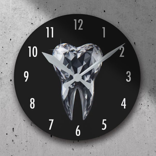 Horloge Ronde Dentiste moderne Diamond Tooth Black Dental Office (Créateur téléchargé)