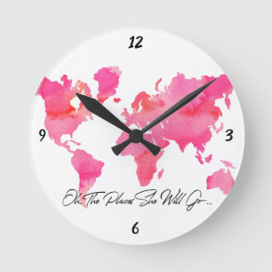 Horloge Ronde Des endroits elle ira carte rose du monde