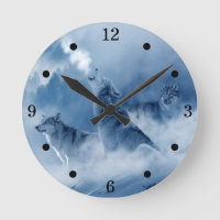Horloge ronde des loups hurleurs rustiques
