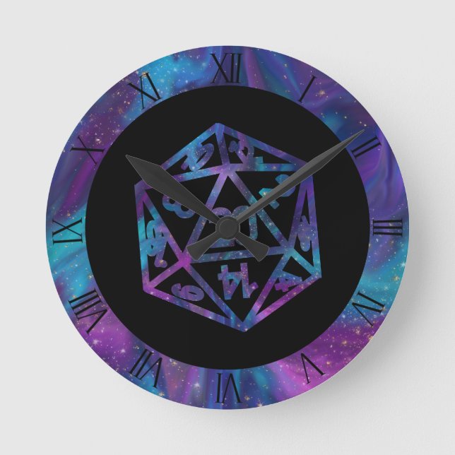 Horloge Ronde Dés RPG | Nebula Imaginaire Retro Tabletop PnP Gam (Recto)