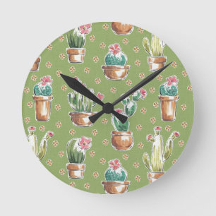 Horloge Ronde Desert Bloom Pattern vert
