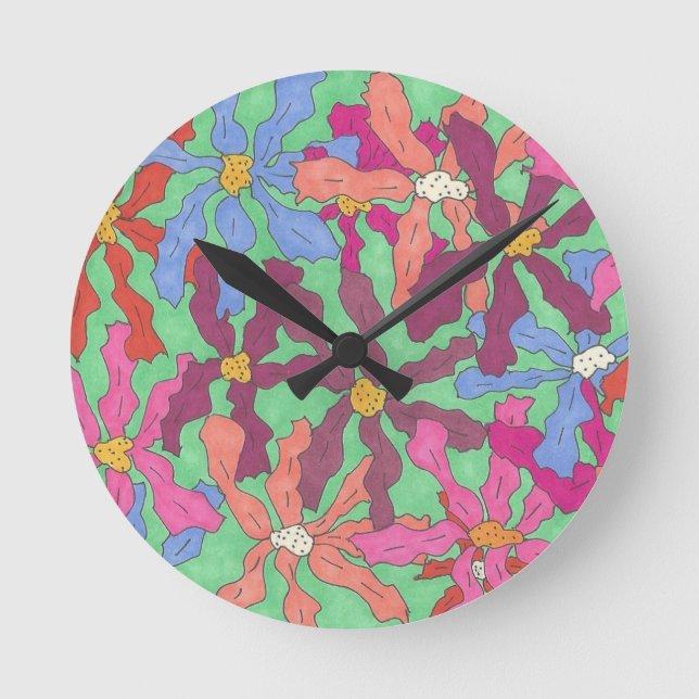 Horloge Ronde Design Boho Motif à fleurs rétro (Recto)