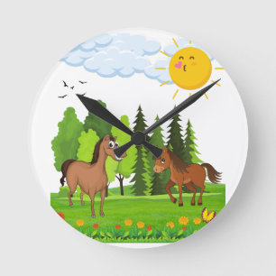 Horloge Ronde Design de petits chevaux pour les enfants