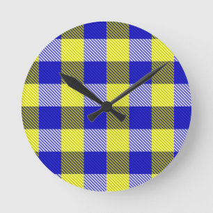 Horloge Ronde Design En vichy jaune bleu