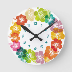 Horloge Ronde Design floral hawaïen tropical