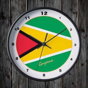 Horloge Ronde Design Guyana moderne, drapeau Guyana tendance Acc