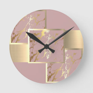 Horloge Ronde Design magnifique en marbre rose et or
