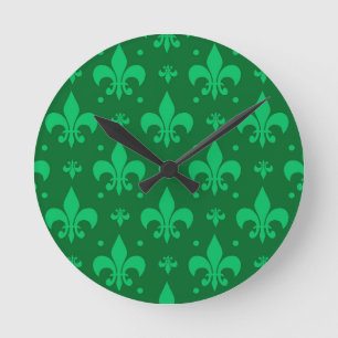 Horloge Ronde Design Motif Fleur de lis vert