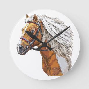 Horloge Ronde Dessin à la main portrait de cheval