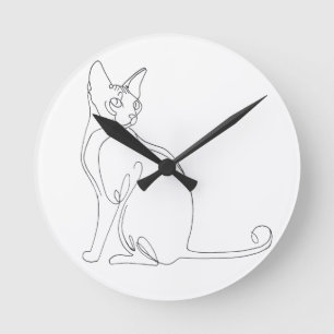 Horloge Ronde Dessin à main levée de chat Sphynx de style minima