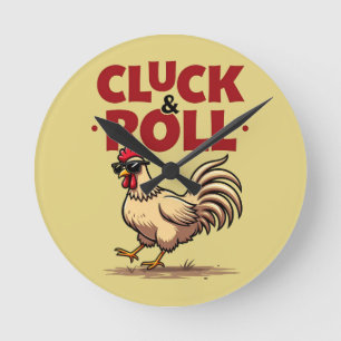 Horloge Ronde Dessin animé de coq cool "Cluck & Roll" drôle