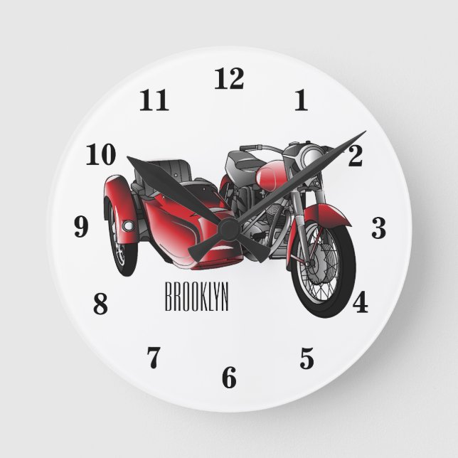 Horloge Ronde dessin animé de la moto Sidecar (Recto)