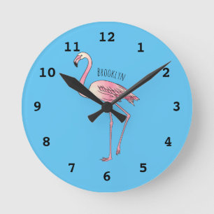 Horloge Ronde dessin animé d'oiseau Flamant rose