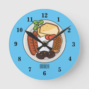 Horloge Ronde dessin animé du petit-déjeuner anglais