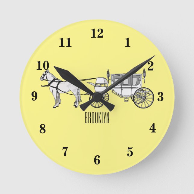 Horloge Ronde dessin animé mariage cheval & calèche (Recto)