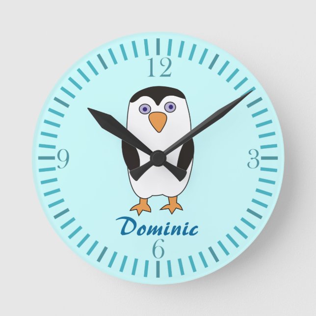Horloge Ronde Dessin animé Pingouin Kids Nom Aquamarine Wall Clo (Recto)