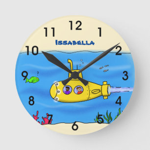 Horloge Ronde Dessin animé sous-marin heureux