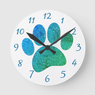 Horloge Ronde Dessin de chien Empreinte de patte Papier vieilli