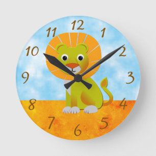 Horloge Ronde Dessin Lion mignon Vintage Impression personnalisé