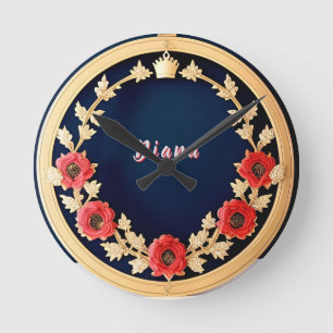 Horloge Ronde Dessin ornemental floral élégant