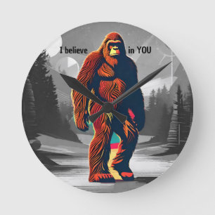 Horloge Ronde Dessiner un dessin positif Bigfoot croit en vous