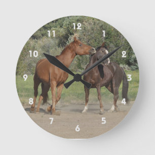 Horloge Ronde Deux chevaux jouant