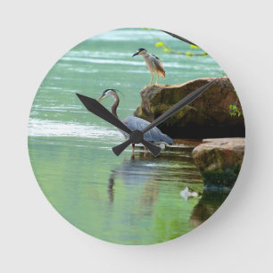 Horloge Ronde Deux hérons au bord de la rivière