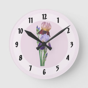 Horloge Ronde Deux iris barbus Un marron Un violet