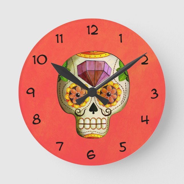 Horloge Ronde Dia de Los Muertos - Crâne mexicain à sucre (Recto)