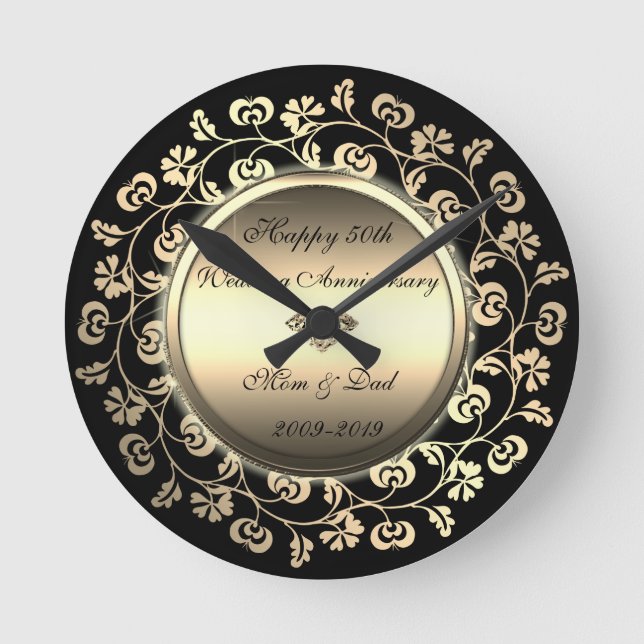 Horloge Ronde Diamant élégant, 50e anniversaire de mariage flora (Recto)
