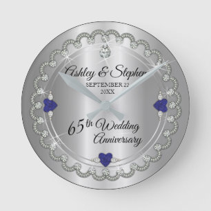 Horloge Ronde Diamants d'épinette bleue 65e anniversaire de Mari