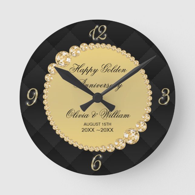 Horloge Ronde Diamants Noir Et Or De Luxe (Recto)