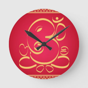 Horloge Ronde Dieu OM Ganesha sur le rouge