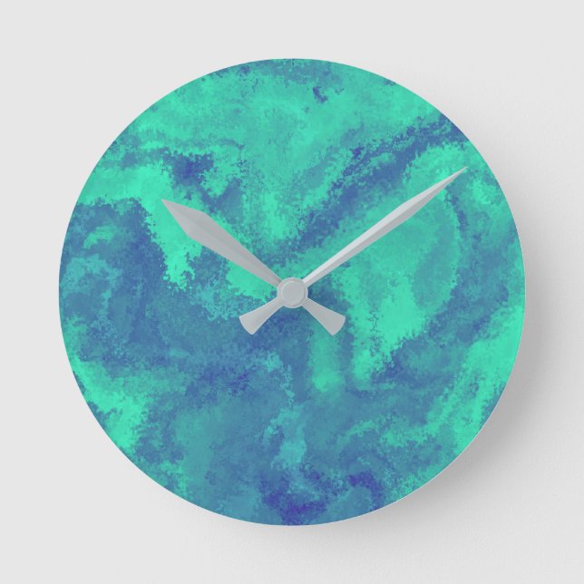 Horloge Ronde Diffusion Abstraite bleue verte (Recto)