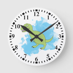 Horloge Ronde Dinosaure avec Aquarelle Arrière - plan Design