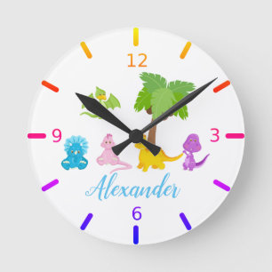 Horloge Ronde Dinosaure et amis pour bébés personnalisés