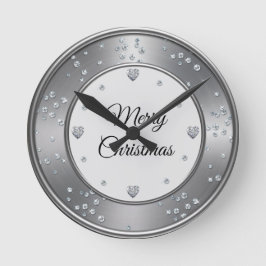 Horloge Ronde Diomand métallique argenté Joyeux Noël