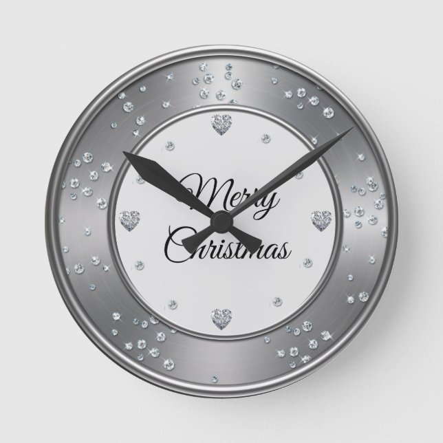 Horloge Ronde Diomand métallique argenté Joyeux Noël (Recto)