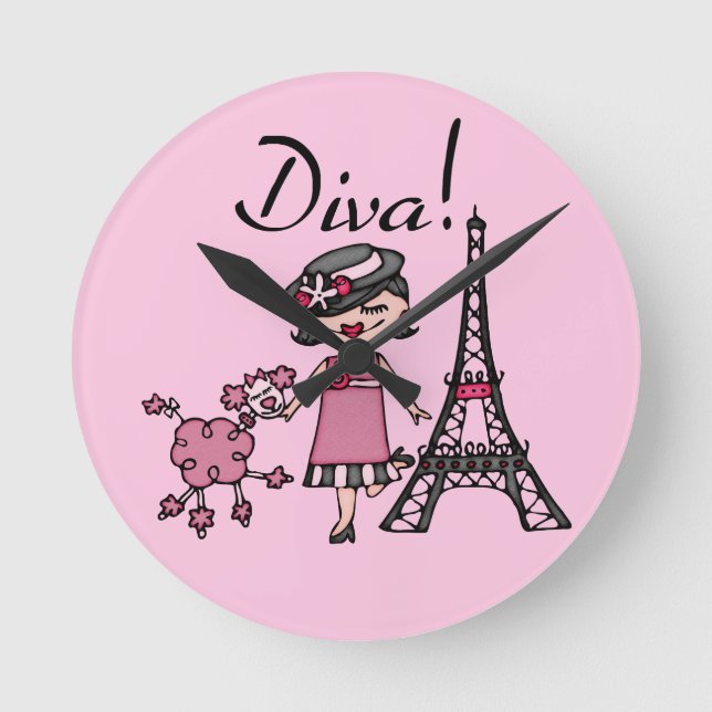 Horloge Ronde Diva des cheveux noirs (Recto)