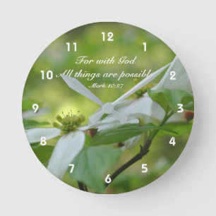 Horloge Ronde Dogwood With God Bible Quota d'inspiration