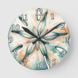 Horloge Ronde Dollar de Sable Océan Éclaboussure Aquarelle Maria