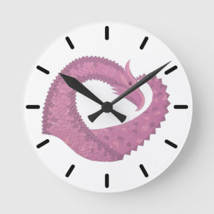Horloge Ronde Dragon cardiaque mauve sur blanc