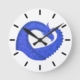 Horloge Ronde Dragon de coeur bleu sur blanc