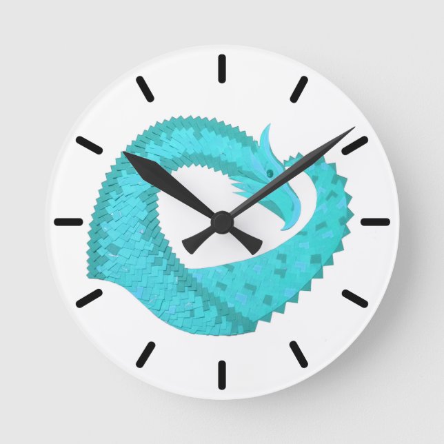 Horloge Ronde Dragon de coeur du Verdigris en blanc (Recto)