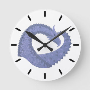 Horloge Ronde Dragon de coeur gris bleu sur blanc